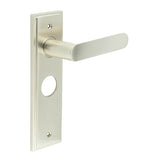 High quality image of Burlington - Kensington Door Handle Bathroom Backplate Satin Nickel Sku. BUR25KIT322