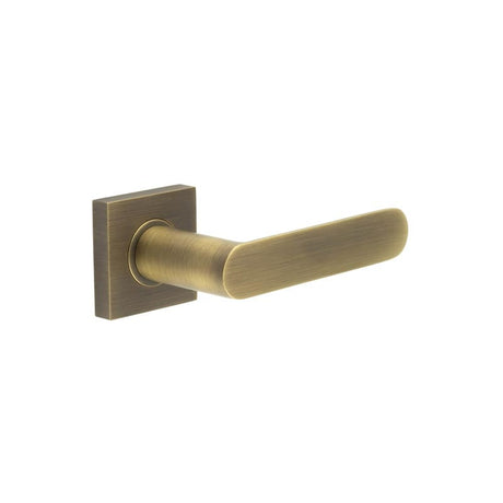 This is an image showing the Frelan - Kensington Door Handles Square Plain Rose Antique Brass available to order from Trade Door Handles in Kendal