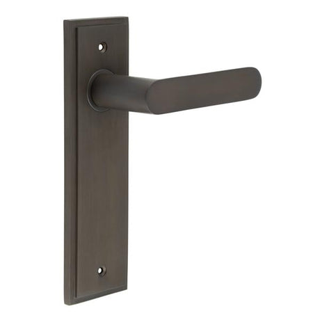 This is an image showing the Frelan - Kensington Door Handle Latch Backplate Dark Bronze available to order from Trade Door Handles in Kendal