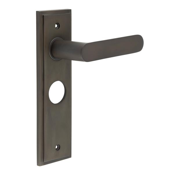 This is an image showing the Frelan - Kensington Door Handle Bathroom Backplate Dark Bronze available to order from Trade Door Handles in Kendal