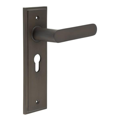 This is an image showing the Frelan - Kensington Door Handle Euro Backplate Dark Bronze available to order from Trade Door Handles in Kendal