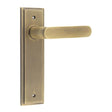 This is an image showing the Frelan - Kensington Door Handle Latch Backplate Antique Brass available to order from Trade Door Handles in Kendal