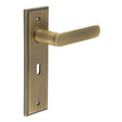 High quality image of Burlington - Kensington Door Handle Lock Backplate Antique Brass Sku. BUR25KIT9