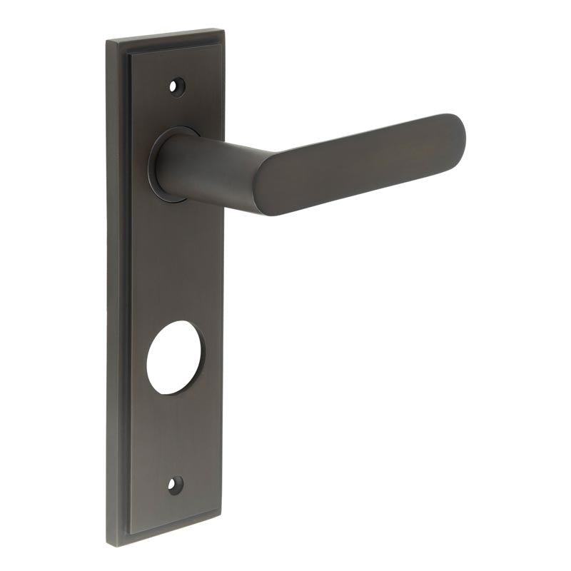 High quality image of Burlington - Kensington Door Handle Din Bathroom Backplate Dark Bronze Sku. BUR25KIT91