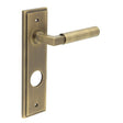 This is an image showing the Frelan - Westminster Door Handle Din Bathroom Backplate Antique Brass available to order from Trade Door Handles in Kendal