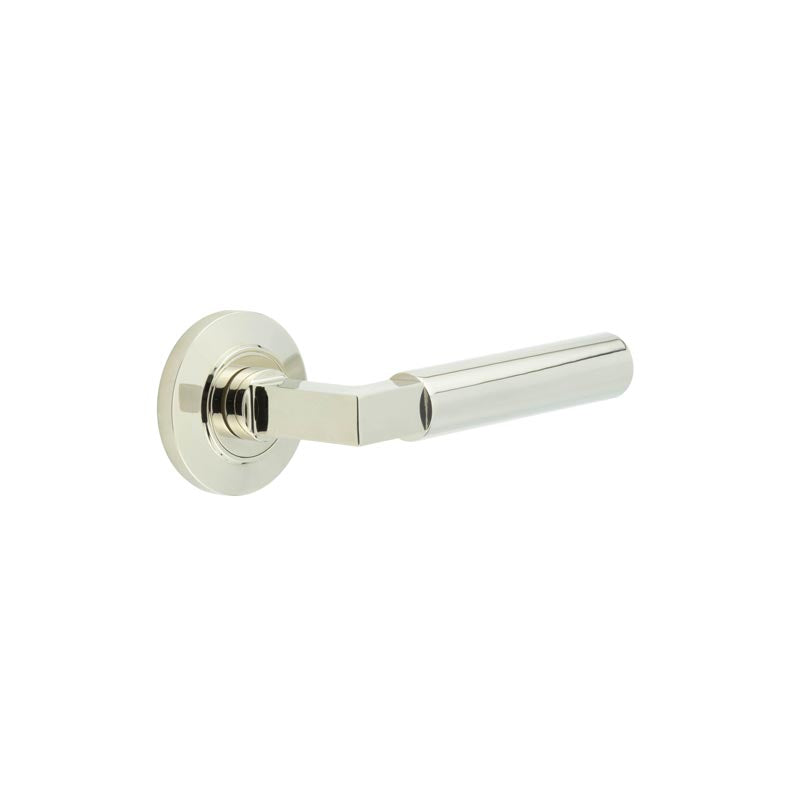 High quality image of Burlington - Westminster Door Handles Chamfered Rose Polished Nickel Sku. BUR30KIT158
