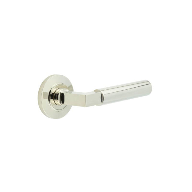 High quality image of Burlington - Westminster Door Handles Chamfered Rose Polished Nickel Sku. BUR30KIT158