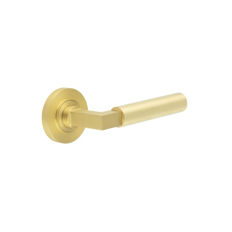 This is an image showing the Frelan - Westminster Door Handles Plain Rose Satin Brass available to order from Trade Door Handles in Kendal