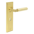 This is an image showing the Frelan - Westminster Door Handle Lock Backplate Satin Brass available to order from Trade Door Handles in Kendal