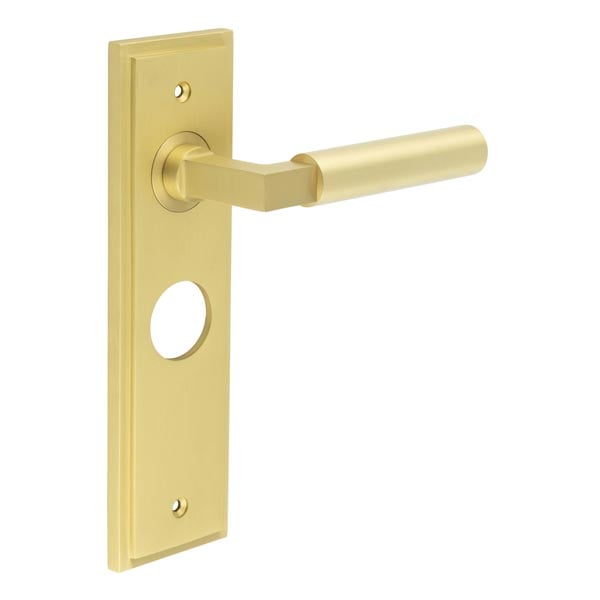 High quality image of Burlington - Westminster Door Handle Bathroom Backplate Satin Brass Sku. BUR30KIT244