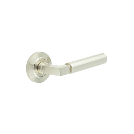 This is an image showing the Frelan - Westminster Door Handles Chamfered Rose Satin Nickel available to order from Trade Door Handles in Kendal