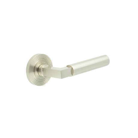 High quality image of Burlington - Westminster Door Handles Reeded Rose Satin Nickel Sku. BUR30KIT316