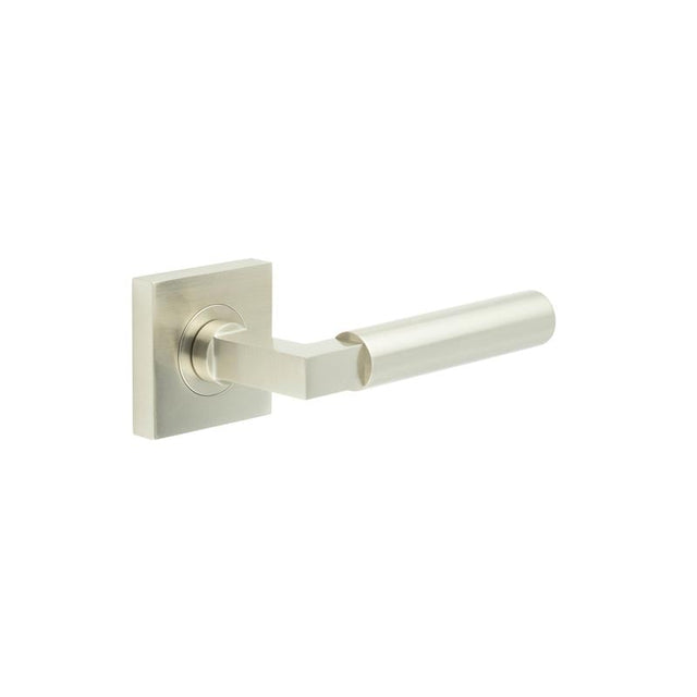 This is an image showing the Frelan - Westminster Door Handles Square Plain Satin Nickel available to order from Trade Door Handles in Kendal