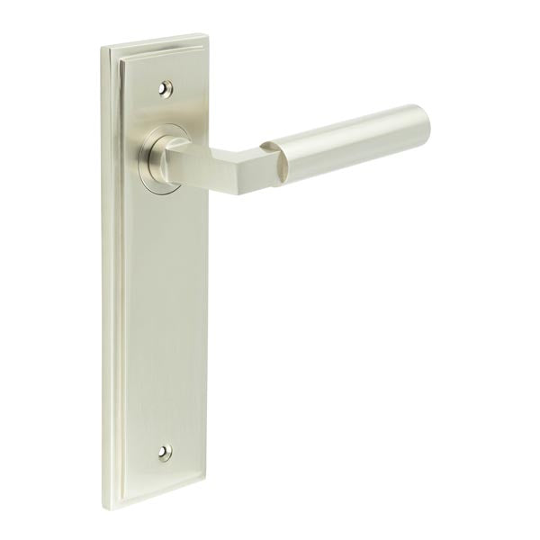 High quality image of Burlington - Westminster Door Handle Latch Backplate Satin Nickel Sku. BUR30KIT320
