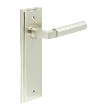 This is an image showing the Frelan - Westminster Door Handle Latch Backplate Satin Nickel available to order from Trade Door Handles in Kendal