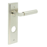 High quality image of Burlington - Westminster Door Handle Din Bathroom Backplate Satin Nickel Sku. BUR30KIT325