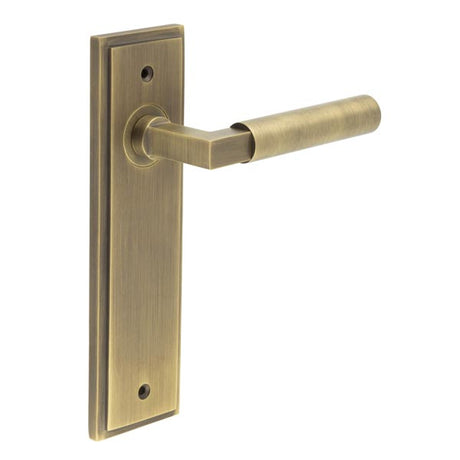High quality image of Burlington - Westminster Door Handle Latch Backplate Antique Brass Sku. BUR30KIT8