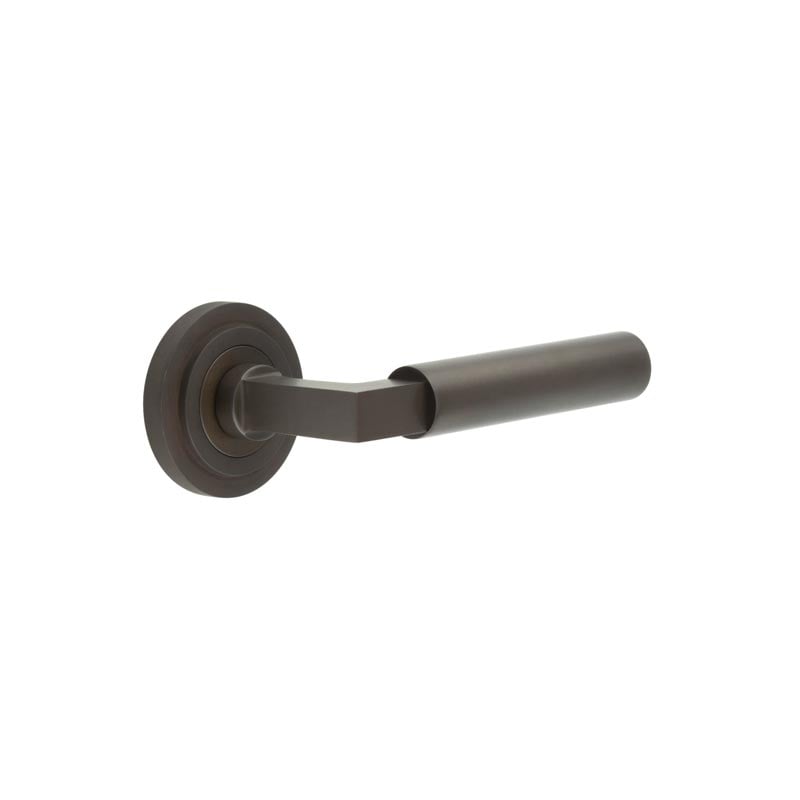 This is an image showing the Frelan - Westminster Door Handle on Stepped Rose Dark Bronze available to order from Trade Door Handles in Kendal