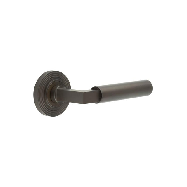 High quality image of Burlington - Westminster Door Handle on Reeded Rose Dark Bronze Sku. BUR30KIT82