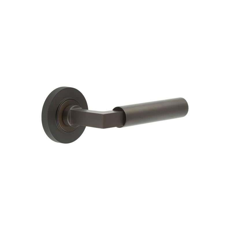 This is an image showing the Frelan - Westminster Door Handle on Knurled Rose Dark Bronze available to order from Trade Door Handles in Kendal