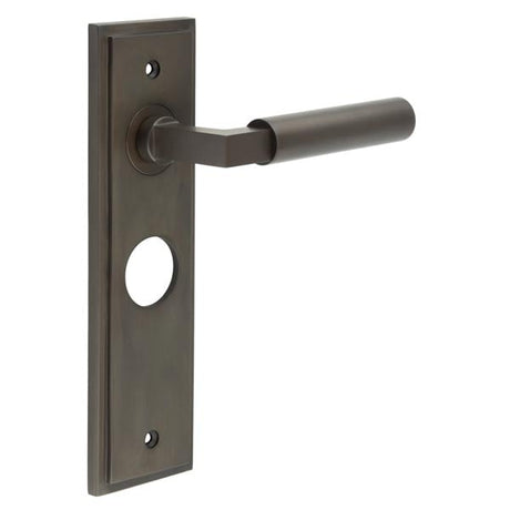 This is an image showing the Frelan - Westminster Door Handle Bathroom Backplate Dark Bronze available to order from Trade Door Handles in Kendal