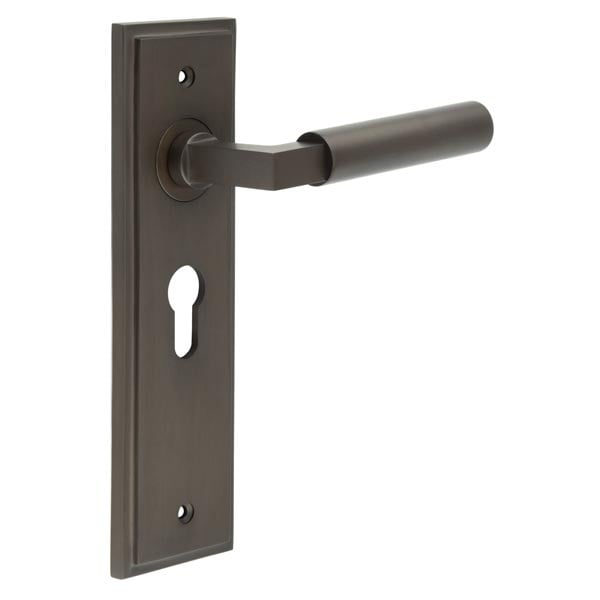 This is an image showing the Frelan - Westminster Door Handle Euro Backplate Dark Bronze available to order from Trade Door Handles in Kendal