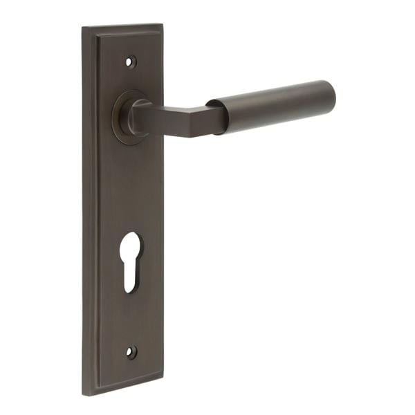 This is an image showing the Frelan - Westminster Door Handle Din Euro Backplate Dark Bronze available to order from Trade Door Handles in Kendal