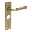 This is an image showing the Frelan - Highgate Door Handle Bathroom Backplate Antique Brass available to order from Trade Door Handles in Kendal