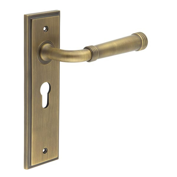 High quality image of Burlington - Highgate Door Handle Euro Backplate Antique Brass Sku. BUR35KIT11