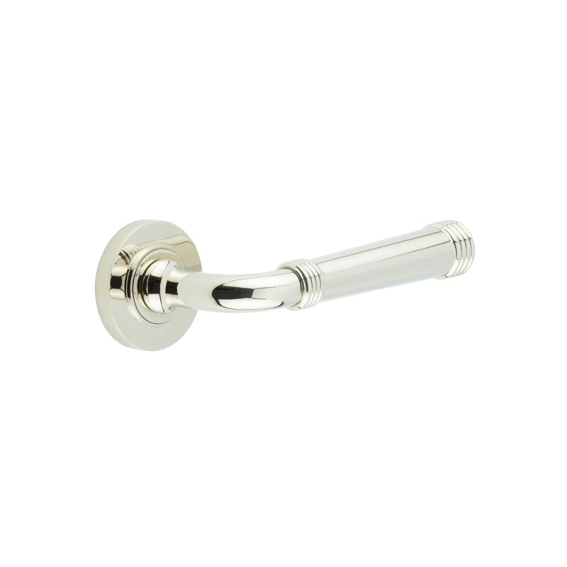 This is an image showing the Frelan - Highgate Door Handles Plain Rose Polished Nickel available to order from Trade Door Handles in Kendal