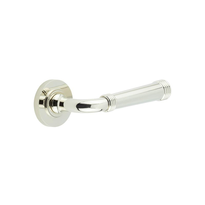 High quality image of Burlington - Highgate Door Handles Knurled Rose Polished Nickel Sku. BUR35KIT161