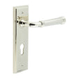 This is an image showing the Frelan - Highgate Door Handle Din Euro Backplate Polished Nickel available to order from Trade Door Handles in Kendal