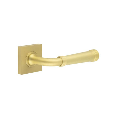 This is an image showing the Frelan - Highgate Door Handles Square Plain Satin Brass available to order from Trade Door Handles in Kendal