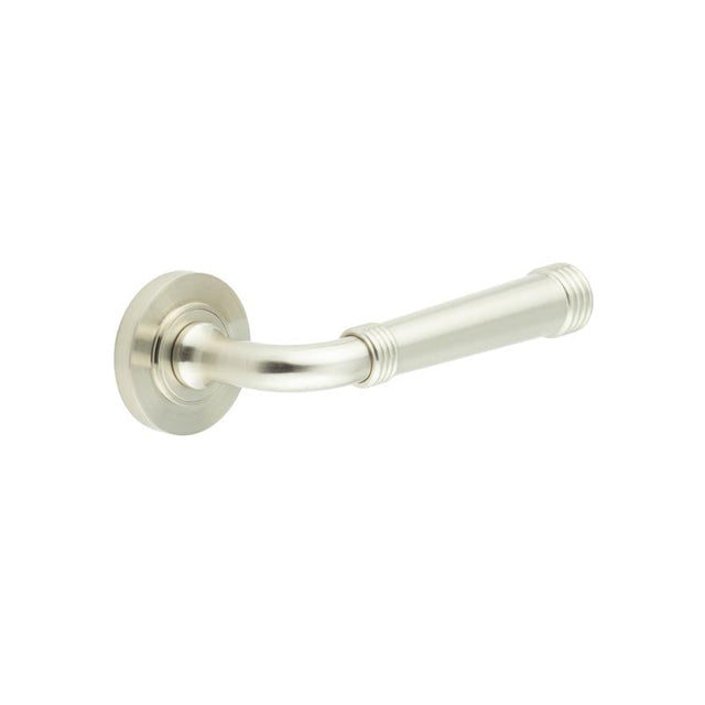 This is an image showing the Frelan - Highgate Door Handles Plain Rose Satin Nickel available to order from Trade Door Handles in Kendal