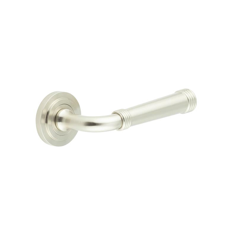 This is an image showing the Frelan - Highgate Door Handles Stepped Rose Satin Nickel available to order from Trade Door Handles in Kendal