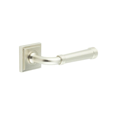 This is an image showing the Frelan - Highgate Door Handles Square Stepped Satin Nickel available to order from Trade Door Handles in Kendal