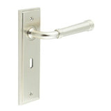 High quality image of Burlington - Highgate Door Handle Lock Backplate Satin Nickel Sku. BUR35KIT321
