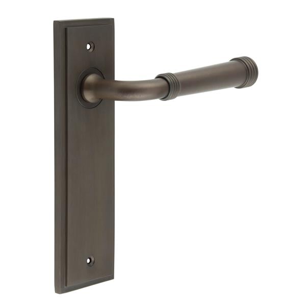 This is an image showing the Frelan - Highgate Door Handle Latch Backplate Dark Bronze available to order from Trade Door Handles in Kendal