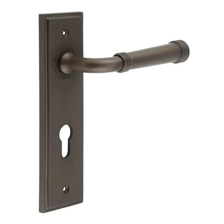 This is an image showing the Frelan - Highgate Door Handle Din Euro Backplate Dark Bronze available to order from Trade Door Handles in Kendal