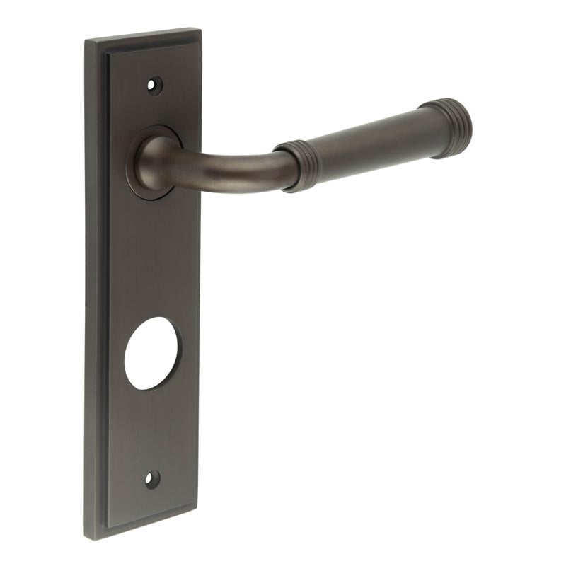 This is an image showing the Frelan - Highgate Door Handle Din Bathroom Backplate Dark Bronze available to order from Trade Door Handles in Kendal