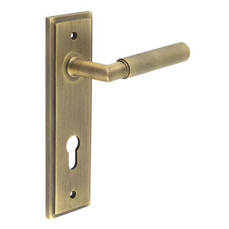 High quality image of Burlington - Piccadilly Door Handle Din Euro Backplate Antique Brass Sku. BUR40KIT12