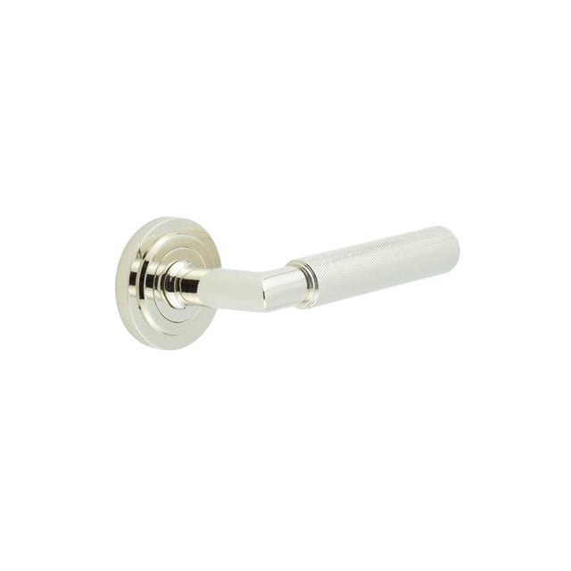 High quality image of Burlington - Piccadilly Door Handle on Stepped Rose Polished Nickel Sku. BUR40KIT159