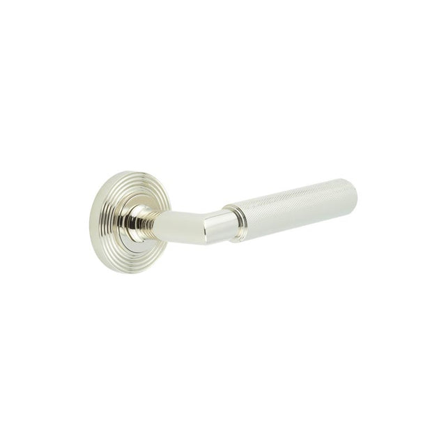 High quality image of Burlington - Piccadilly Door Handle on Reeded Rose Polished Nickel Sku. BUR40KIT160