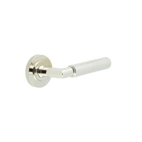 This is an image showing the Frelan - Piccadilly Door Handle on Knurled Rose Polished Nickel available to order from Trade Door Handles in Kendal