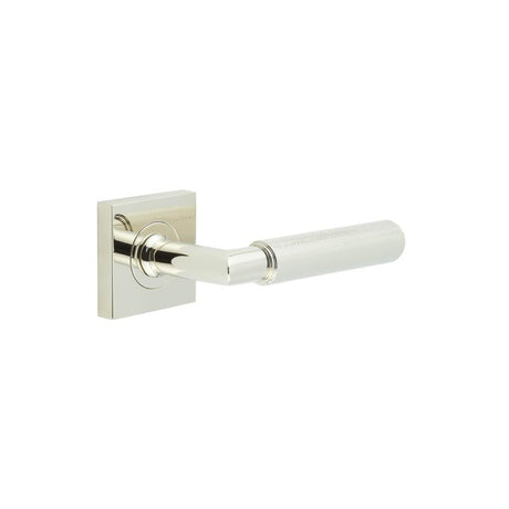 This is an image showing the Frelan - Piccadilly Door Handle on Square Plain Rose Polished Nickel available to order from Trade Door Handles in Kendal