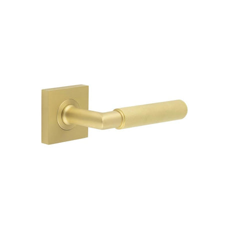 This is an image showing the Frelan - Piccadilly Door Handle on Square Plain Rose Satin Brass available to order from Trade Door Handles in Kendal