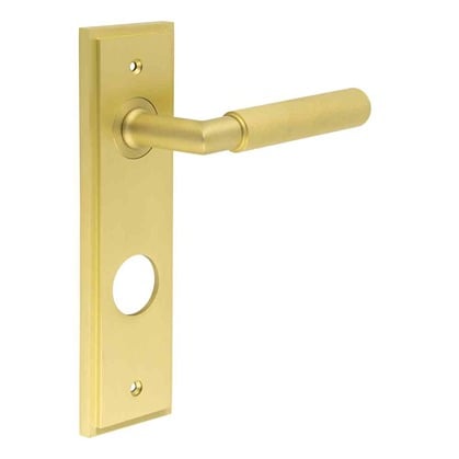 High quality image of Burlington - Piccadilly Door Handle Din Bathroom Backplate Satin Brass Sku. BUR40KIT247