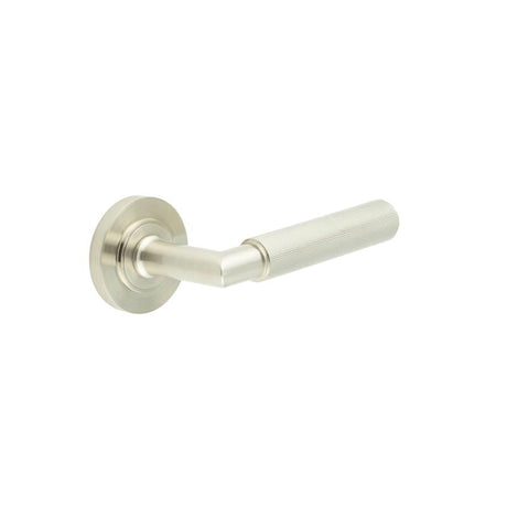 This is an image showing the Frelan - Piccadilly Door Handle on Plain Rose Satin Nickel available to order from Trade Door Handles in Kendal