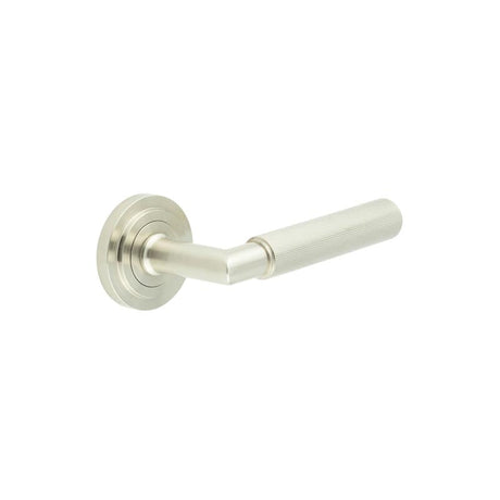 This is an image showing the Frelan - Piccadilly Door Handle on Stepped Rose Satin Nickel available to order from Trade Door Handles in Kendal