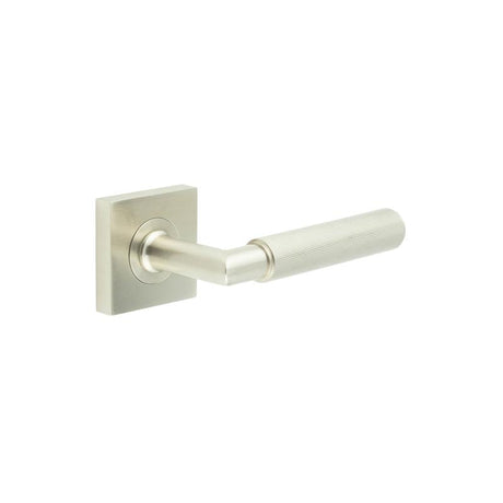 This is an image showing the Frelan - Piccadilly Door Handle on Square Plain Rose Satin Nickel available to order from Trade Door Handles in Kendal